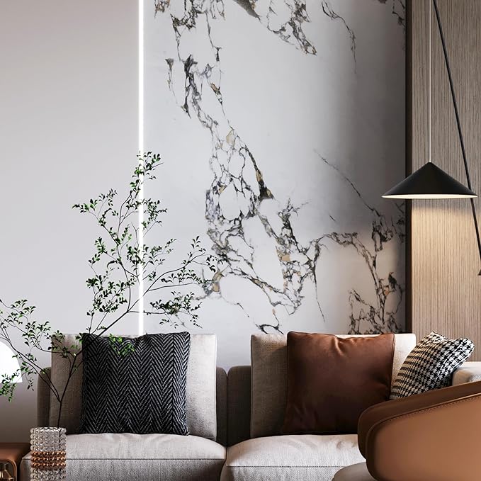 White Gloss Gold Veins Marble Granite Contact Paper peel and stick Wallpaper Cabinet kitchen for Countertops354x16inch Vinyl Wrap Adhesive Counter Top laminate Sheets Wall Paper DIY Bathroom Backspash