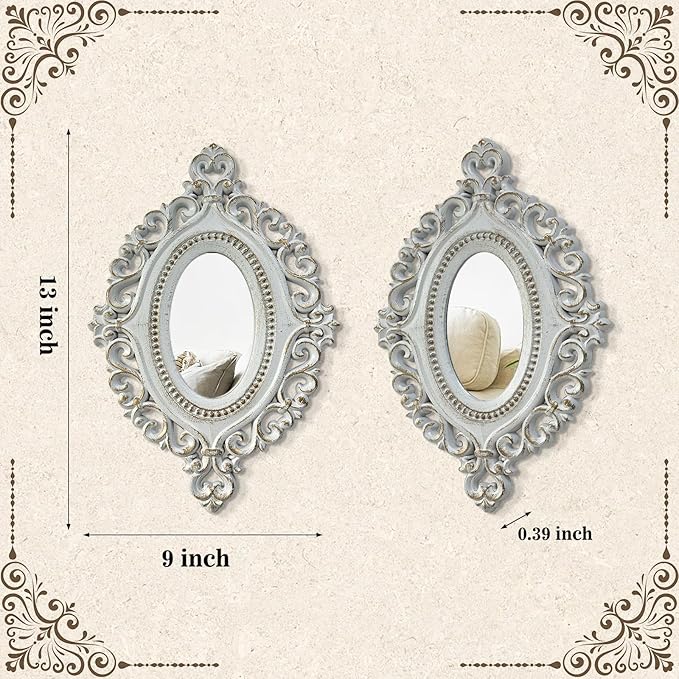 ZEXUIRU Set of 4 Wooden Rustic Wall Mirror Vintage Style Decorative Entry Mirror Farmhouse Wall Decoration for Living Room Bedroom Bathroom Kitchen
