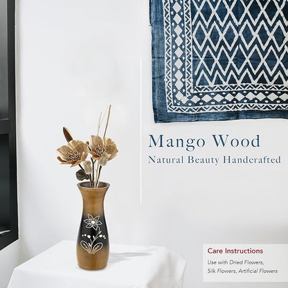 Rainforest Brown Hand Carved Lily Flower 8-inch Mango Tree Wood Vase (1 PC) | Modern Farmhouse Home Décor | Kitchen Bedroom Living Room Home Decoration
