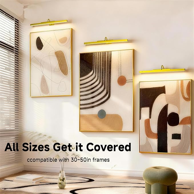 Gallery Picture Light, 6000mAh Gold Rechargeable Cordless Art Wall Sconce,Wireless Battery Remote Dimmable with Time Setting Lighting for Portrait Museum(24 in, 2 Pack)