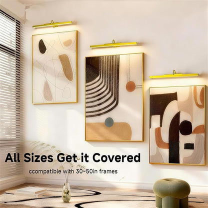 Gallery Picture Light, 6000mAh Gold Rechargeable Cordless Art Wall Sconce,Wireless Battery Remote Dimmable with Time Setting Lighting for Portrait Museum(24 in, 2 Pack)
