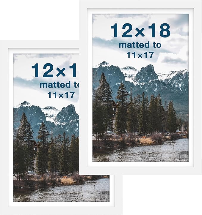 FrameWorks 2-Pack, 12x18 Matted to 11x17 Picture Frame, White – Classic Wooden Photo Frame with Tempered Glass, Modern Matte Finish for Prints, Posters, Certificates & Wall Decor – Gallery-Ready
