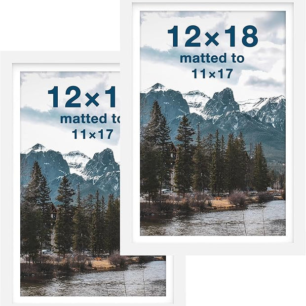 FrameWorks 2-Pack, 12x18 Matted to 11x17 Picture Frame, White – Classic Wooden Photo Frame with Tempered Glass, Modern Matte Finish for Prints, Posters, Certificates & Wall Decor – Gallery-Ready