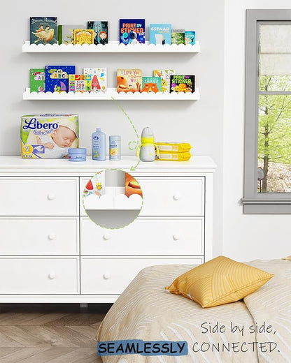 Scalloped Nursery Floating Shelves for Wall Set of 4, White Kids Book Shelves Wall Mounted, Cloud Hanging Bookshelf for Baby Toddler Child Girls Boys Room Bathroom Bedroom Toys (Pine Wood)
