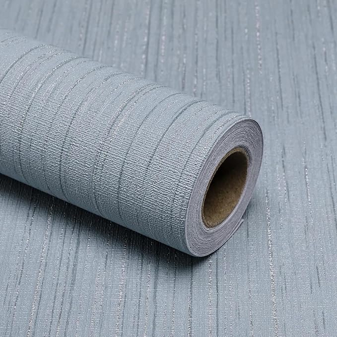Grey Blue Grasscloth Peel and Stick Wallpaper 15.74" x 196.85" Textured Neutral Faux Grass Cloth Contact Paper Waterproof Wallpaper Vintage Removable Vinyl Wall Paper
