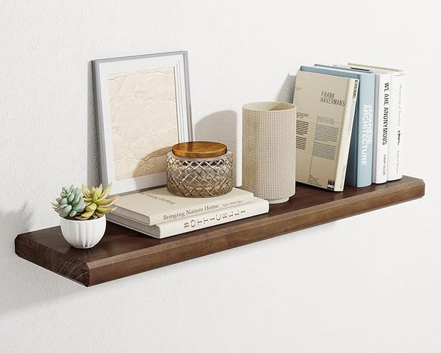 Axeman 36Inch Natural Wood Floating Shelves for Wall|Rustic Wooden Shelves for Bedroom Kitchen Bathroom|Storage Shelf with Invisible Bracket for Wall Mounted|Set of 1|Walnut Color