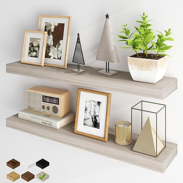 Fun Memories Floating Shelves for Wall, 36Inch Floating Shelves Set of 2, Hanging Shelf with Invisible Brackets, Bathroom Shelves for Living Room, Bedroom, Kitchen-Grey