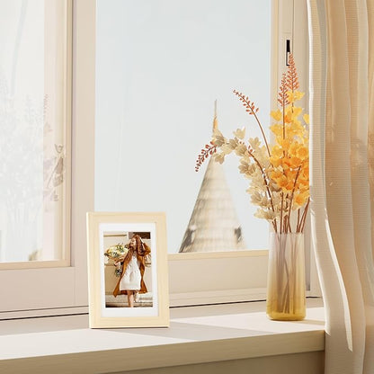Vittanly 4x6 Picture Frame Set of 4, Display Pictures 3.5x5 with Mat or 4x6 without Mat, Photo Frames for Wall or Tabletop Display, Engineered Wood with Shatter Resistant Plexiglass, Natural Wood