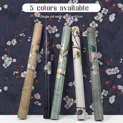 Floral Peel and Stick Wallpaper Flower Tree Contact Paper A Set of 17.5"x300" Self Adhesive Removable Modern Dark Blue Wall Paper Decorative Wall Covering Countertop Vinyl Film Roll