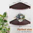 Demigo Floating Round Corner Shelves for Wall 2pcs, Acacia Wood Wall-Mounted Storage Shelves for Home Decor, Space Saving Displays for Living Room, Kitchen, Office, and Bedroom (Dark Brown)