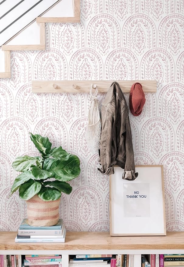 EeeComing Pink Peel and Stick Wallpaper Boho Wall Paper Peel and Stick Modern Contact Paper Self Adhesive Wallpaper for Bedroom and Bathroom Removable Cabinet Shelf Liner Vinyl 17.3”X197”