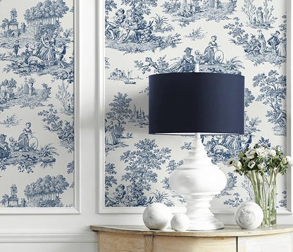 NextWall Chateau Toile Peel and Stick Wallpaper (Navy Blue)