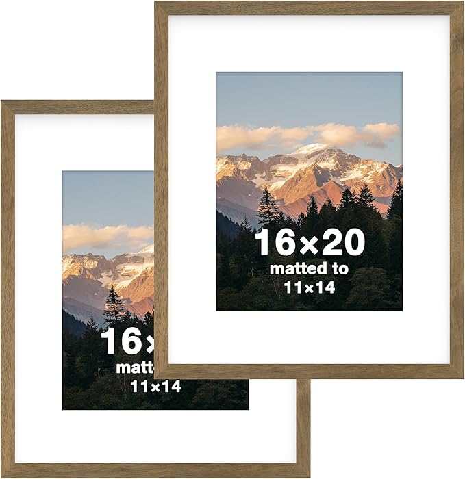 FrameWorks 2-Pack, 16x20 Matted to 11x14 Picture Frame, Dark Oak – Classic Wooden Photo Frame with Tempered Glass, Modern Matte Finish for Prints, Posters, Certificates & Wall Decor – Gallery-Ready