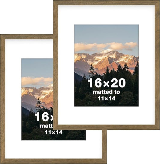 FrameWorks 2-Pack, 16x20 Matted to 11x14 Picture Frame, Dark Oak – Classic Wooden Photo Frame with Tempered Glass, Modern Matte Finish for Prints, Posters, Certificates & Wall Decor – Gallery-Ready