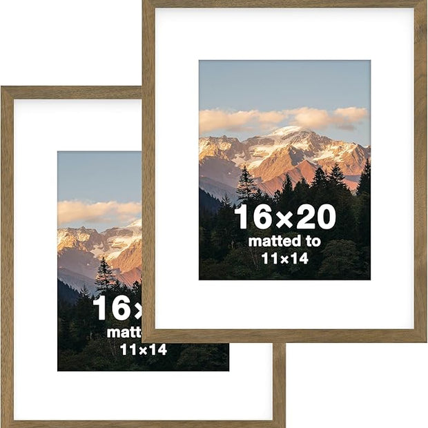 FrameWorks 2-Pack, 16x20 Matted to 11x14 Picture Frame, Dark Oak – Classic Wooden Photo Frame with Tempered Glass, Modern Matte Finish for Prints, Posters, Certificates & Wall Decor – Gallery-Ready
