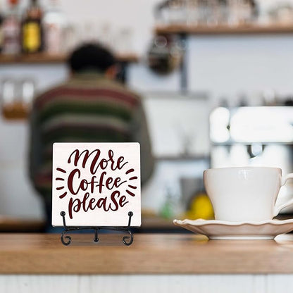 Coffee Bar Decor, Farmhouse Kitchen Table Decor, Coffee Station Accessories, Wooden Decorative Sign with Iron Stand for Table Desk Shelf Display-E27