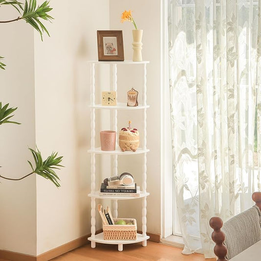 MaxSmeo Corner Bookshelf, 5-Tier Corner Shelf Stand, Modern Corner Plant Shelves with Storage, for Bedroom, Bathroom, Kitchen, Living Room (White)