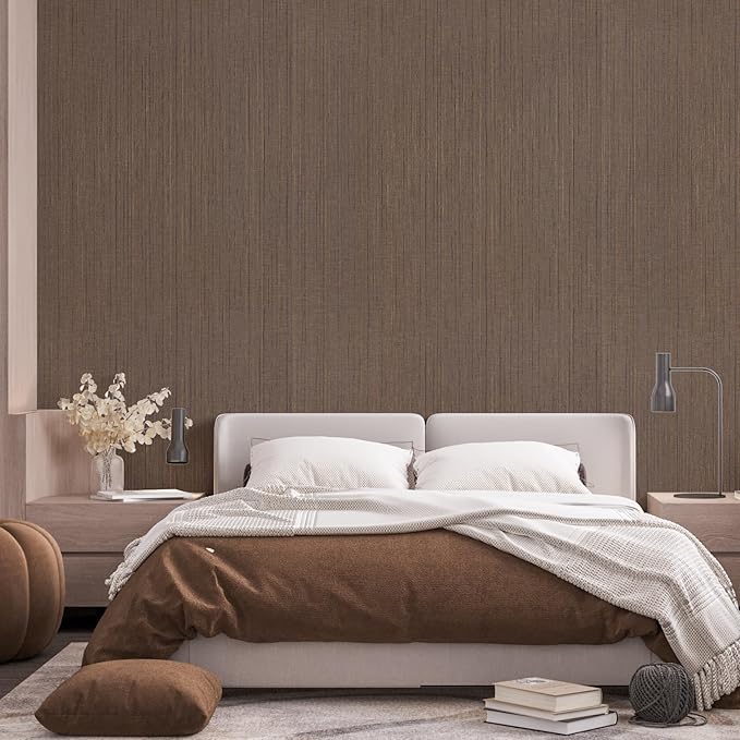 Grasscloth Peel and Stick Wallpaper 15.7" X 120" Self-Adhesive Textured Contact Paper Brown Faux Grasscloth Removable Wallpaper for Cabinets Counter Top Liners