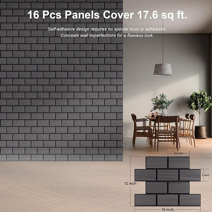 WoveN SounD Brick Acoustic Wall Panels, 16 Pack 16x12 Inch, Wood Veneer Carved Sound Proof Wall Decor, Self-Adhesive for Home, Studio, Office & Focus Zones, Black Oak