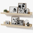 24inch Floating Picture Ledge Shelves 2-Pack, Oak Wall Mounted Shelves with Lip for Nursery, Kids Room, Living Room & Bedroom, Sturdy Floating Book Shelves for Photo Frames & Decor