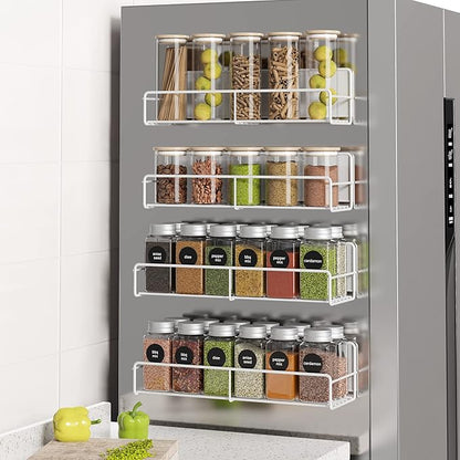 4 Pack Magnetic Spice Rack Organizer, Space Saver for Refrigerator and Microwave Oven, Metal Fridge Shelf, White