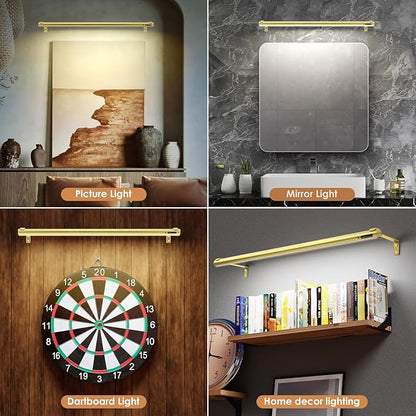 Battery Operated Wireless Picture Light，Rechargeable/Plugged in 31.5inch Painting Display Light,Remote Control Wall Lights with Three Modes and Timing for Art Frame (Gold)