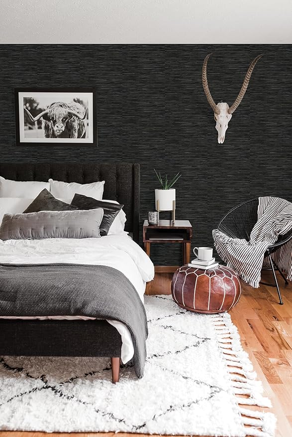 NuWallpaper Black Grassweave Peel and Stick Wallpaper, NUS4992