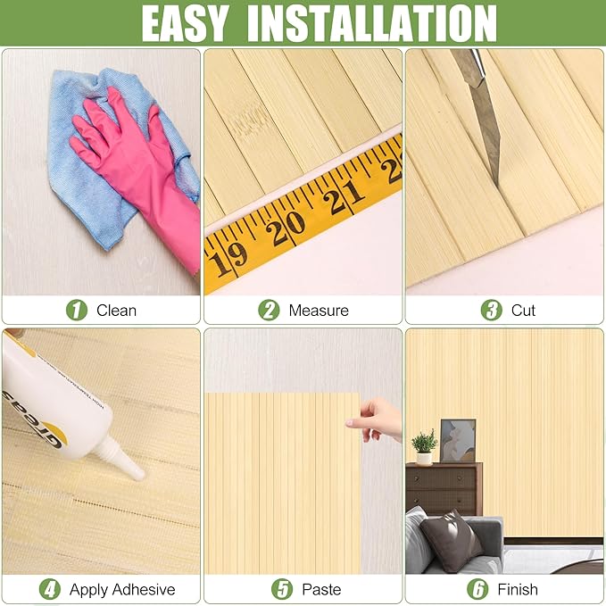 2 Pack Bamboo Wall Panel for Interior Wall Decor, Renewable Pole Wrap Wainscoting Roll Bamboo Covering Paneling for Wall Ceiling Office Bedroom Living Room (48