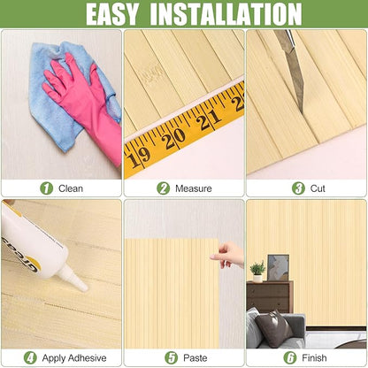 Bamboo Wall Panel for Interior Wall Decor, Renewable Pole Wrap Wainscoting Roll Bamboo Covering Paneling for Wall Ceiling Office Bedroom Living Room (12" H x 96" L, Raw)