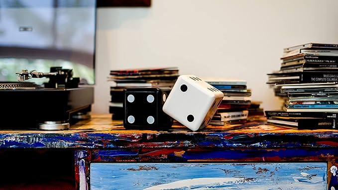 Jumbo Dice Decor, Set of 2, Natural Wood Decorations with Black and White Colors, Trendy Home Interior Centerpieces for Tables, Mantles, and Shelves
