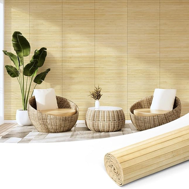 Art3d Natural Bamboo Wall Panel for Interior Wall Decor, Renewable Pole Wrap Wainscoting Paneling for Wall Ceiling Furniture Cabinet Office, 12 x 96 Inch - Raw, 1-Pack