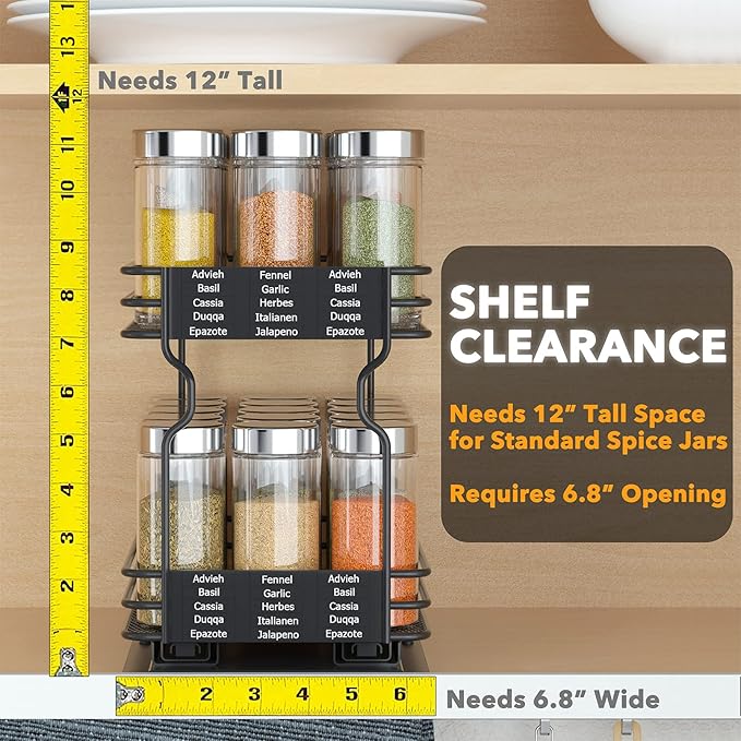 SpaceAid Pull Out Spice Rack Organizer for Cabinet, Heavy Duty Slide Out Seasoning Kitchen Organizer, Cabinet Organizer, with Labels and Chalk Marker, 6.5