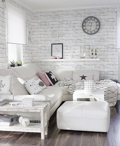 Timeet Brick Wallpaper Peel and Stick Wallpaper White Grey Brick Wallpaper Self Adhesive Removable Wall Paper for Bedroom Living Room Decoration 17.7in x 197in