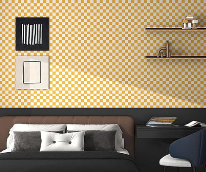 Modern Peel and Stick Wallpaper Orange and White Mosaic Checkered Contact Paper 17.7"x197" Self Adhesive Lattice Wallpaper Removable Decorative Wallpapers for Bedroom Countertops Cabinet Vinyl Roll