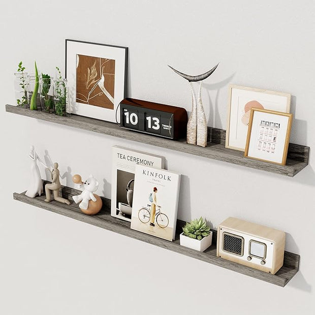 Axeman 36 Inch Floating Shelves | Picture Ledge Shelf Set of 2 | Rustic Grey Wall Shelves with Lip | Grey Picture Shelf for Wall with Ledge | Photo Ledges 36 Inch