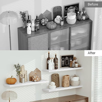 Vivelove Single Floating Shelves 48 Inches, 48 x 10 inch Deep x 1.8 in Thick, Long Wall Shelves Heavy Duty 80 lbs for Bedroom, Living Room, Kitchen, Office, Modern Shelf Book Home Decor, White