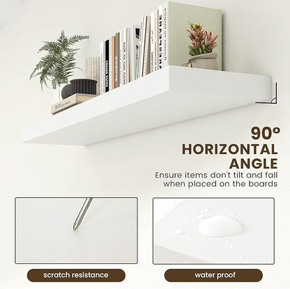 12 Inch Deep Floating Shelves | 55 Inch White Floating Shelves | 55" W x 12" D Rustic Wood Shelves for Wall | Deep White Shelves for Living Room Bathroom Laundry Room Kitchen