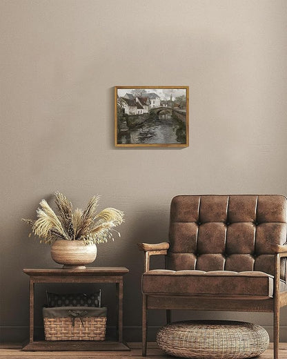 SHENIFY Vintage Town Framed Canvas Wall Art French Classic Wall Prints Modern Farmhouse Bathroom Kitchens Office Decor - 8"x10" Natural Framed