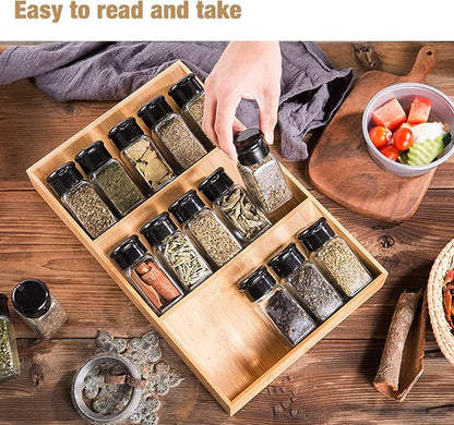 3-Tier Bamboo Drawer Spice Rack Wooden Kitchen Cabinet Spice Organizer Spice Jar Holder, Medicine/Health Care/Vitamin Bottles Storage Rack (Pre-Measure Drawer Dimensions), 1 Pack Drawer Rack