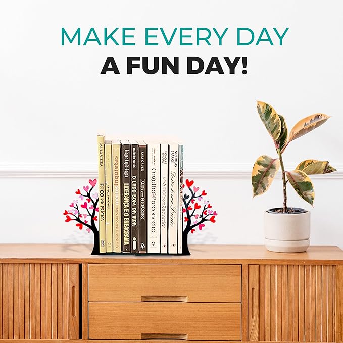 Book Holder Tree with Flowered Heart – Romantic Bookend Tree of Life – Geguton