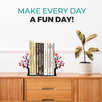 Book Holder Tree with Flowered Heart – Romantic Bookend Tree of Life – Geguton