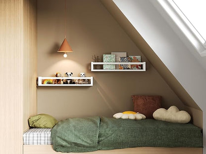 Upgraded Thick Floating Shelves - 24 Inch Multi-Use Wall-Mounted Bookshelves for Kids and Nursery, Ideal for Books, Toys, Spice Rack, Decor - White