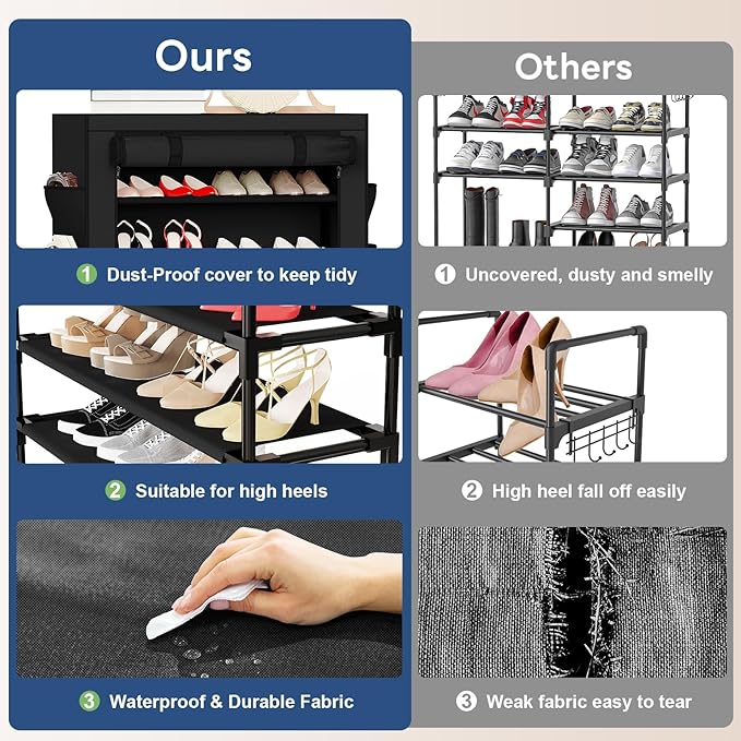 Mavivegue Shoe Rack with Cover, 5 Tier Shoe Organizer for Entryway, Shoe Storage for Front Door Entrance, Closet