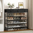 Shoe Rack, 5 Tier Shoe Organizer with 3 Drawers, Metal Shoe Storage for 24-30 Pairs of Shoes with Fabric Shelves and Wooden Top, Narrow Shoe Shelf for Closet Entryway Black