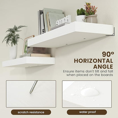 Deep Floating Shelves | 36 Inch White Floating Shelves Set of 2 | 12 Inch Deep Rustic Wood Shelves for Wall | 36" W x 12" D White Shelves for Living Room Bathroom Laundry Room Kitchen