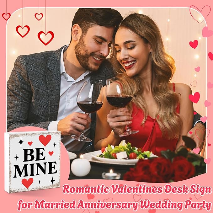 Valentines Desk Decor, Valentine's Day Home Office Table Sign for Wife Daughter from Dad Husband, Valentine Gifts Decorations for Porch Tiered Tray Shelf Party, Be Mine