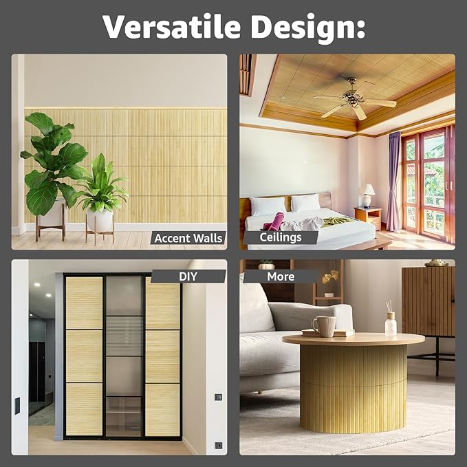 Art3d Natural Bamboo Wall Panel for Interior Wall Decor, Renewable Pole Wrap Wainscoting Paneling for Wall Ceiling Furniture Cabinet Office, 12 x 96 Inch, 2-Pack - Raw