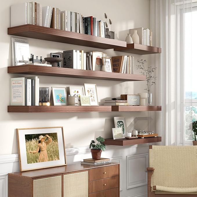 30 Inch Floating Shelves | 12 Inch Deep Walnut Floating Shelves Set of 2 | 30