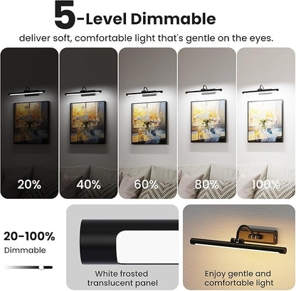 2 Pack Picture Lights for Wall 6000mAh - 16" Black Cordless Battery Powered Wall Mount Sconce with Dimmable Remote for Gallery Wall & Art Decor