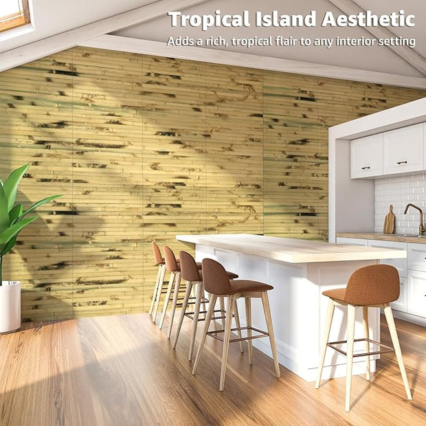 Art3d Natural Bamboo Wall Panel for Interior Wall Decor, Renewable Pole Wrap Wainscoting Paneling for Wall Ceiling Furniture Cabinet Office, 12 x 96 Inch - Light Burned, 1-Pack